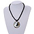 Mother Of Pearl 'Yin Yang' Round Pendant with Twisted Glass Bead Necklace in Black - 44cm L/ 50mm Diameter - view 2