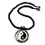 Mother Of Pearl 'Yin Yang' Round Pendant with Twisted Glass Bead Necklace in Black - 44cm L/ 50mm Diameter - view 4
