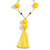 Banana Yellow Glass Bead, Pom Pom, Tassel Long Necklace - 88cm L/ 17cm Tassel - view 4