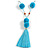Turquoise Blue Pom Pom, Glass Bead, Tassel Long Necklace - 88cm L/ 17cm Tassel - view 9