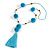 Turquoise Blue Pom Pom, Glass Bead, Tassel Long Necklace - 88cm L/ 17cm Tassel - view 3