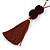 Deep Brown Pom Pom, Glass Bead, Tassel Long Necklace - 88cm L/ 17cm Tassel - view 4