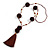 Deep Brown Pom Pom, Glass Bead, Tassel Long Necklace - 88cm L/ 17cm Tassel - view 3