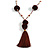 Deep Brown Pom Pom, Glass Bead, Tassel Long Necklace - 88cm L/ 17cm Tassel - view 10