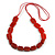 Red Square Ceramic Bead Cotton Cord Necklace - 90cm Long