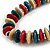 Red/ Natural/ Teal Wood Button/ Round Bead Black Cotton Cord Necklace - 80cm Max Lenght - Adjustable - view 3