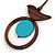 Brown/ Light Blue Bird and Circle Wooden Pendant Cotton Cord Long Necklace - 84cm L/ 10cm Pendant - view 3