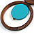 Brown/ Light Blue Bird and Circle Wooden Pendant Cotton Cord Long Necklace - 84cm L/ 10cm Pendant - view 6