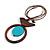 Brown/ Light Blue Bird and Circle Wooden Pendant Cotton Cord Long Necklace - 84cm L/ 10cm Pendant - view 8