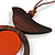 Brown/ Orange Bird and Circle Wooden Pendant Cotton Cord Long Necklace - 84cm L/ 10cm Pendant - view 5