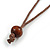 Brown/ Orange Bird and Circle Wooden Pendant Cotton Cord Long Necklace - 84cm L/ 10cm Pendant - view 7