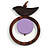 Brown/ Lilac Bird and Circle Wooden Pendant Cotton Cord Long Necklace - 84cm L/ 10cm Pendant