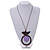 Brown/ Lilac Bird and Circle Wooden Pendant Cotton Cord Long Necklace - 84cm L/ 10cm Pendant - view 2