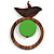 Brown/ Green Bird and Circle Wooden Pendant Cotton Cord Long Necklace - 84cm L/ 10cm Pendant - view 1