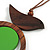 Brown/ Green Bird and Circle Wooden Pendant Cotton Cord Long Necklace - 84cm L/ 10cm Pendant - view 5