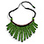 Statement Lime Green Wooden Bead Fringe Black Cotton Cord Necklace - Adjustable
