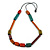 Multicoloured Geometric Wooden Bead Necklace with Black Cotton Cord - 84cm Long Adjustable