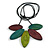 Purple/ Teal/ Olive Green Wood Leaf with Black Cotton Cord Necklace - 100cm Long - Adjustable - view 2