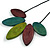 Purple/ Teal/ Olive Green Wood Leaf with Black Cotton Cord Necklace - 100cm Long - Adjustable - view 5