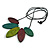 Purple/ Teal/ Olive Green Wood Leaf with Black Cotton Cord Necklace - 100cm Long - Adjustable - view 7