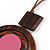 Brown/ Pink Double Circle Wooden Pendant Brown Cotton Cord Long Necklace - 80cm L/ 10cm Pendant - Adjustable - view 5