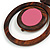 Brown/ Pink Double Circle Wooden Pendant Brown Cotton Cord Long Necklace - 80cm L/ 10cm Pendant - Adjustable - view 6