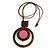 Brown/ Pink Double Circle Wooden Pendant Brown Cotton Cord Long Necklace - 80cm L/ 10cm Pendant - Adjustable - view 3