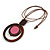 Brown/ Pink Double Circle Wooden Pendant Brown Cotton Cord Long Necklace - 80cm L/ 10cm Pendant - Adjustable - view 8