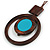 Brown/ Turquoise Blue Double Circle Wooden Pendant Brown Cotton Cord Long Necklace - 80cm L/ 10cm Pendant - Adjustable - view 4