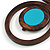 Brown/ Turquoise Blue Double Circle Wooden Pendant Brown Cotton Cord Long Necklace - 80cm L/ 10cm Pendant - Adjustable - view 6