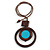 Brown/ Turquoise Blue Double Circle Wooden Pendant Brown Cotton Cord Long Necklace - 80cm L/ 10cm Pendant - Adjustable - view 3