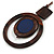 Brown/ Dark Blue Double Circle Wooden Pendant Brown Cotton Cord Long Necklace - 80cm L/ 10cm Pendant - Adjustable - view 4