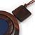 Brown/ Dark Blue Double Circle Wooden Pendant Brown Cotton Cord Long Necklace - 80cm L/ 10cm Pendant - Adjustable - view 5