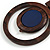 Brown/ Dark Blue Double Circle Wooden Pendant Brown Cotton Cord Long Necklace - 80cm L/ 10cm Pendant - Adjustable - view 6