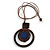 Brown/ Dark Blue Double Circle Wooden Pendant Brown Cotton Cord Long Necklace - 80cm L/ 10cm Pendant - Adjustable - view 3