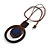 Brown/ Dark Blue Double Circle Wooden Pendant Brown Cotton Cord Long Necklace - 80cm L/ 10cm Pendant - Adjustable - view 8