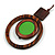 Brown/ Grass Green Double Circle Wooden Pendant Brown Cotton Cord Long Necklace - 80cm L/ 10cm Pendant - Adjustable - view 4