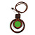 Brown/ Grass Green Double Circle Wooden Pendant Brown Cotton Cord Long Necklace - 80cm L/ 10cm Pendant - Adjustable - view 3