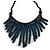Statement Dark Blue Wooden Bead Fringe Black Cotton Cord Necklace - Adjustable - view 3