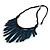Statement Dark Blue Wooden Bead Fringe Black Cotton Cord Necklace - Adjustable - view 4