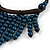 Statement Dark Blue Wooden Bead Fringe Black Cotton Cord Necklace - Adjustable - view 6