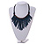 Statement Dark Blue Wooden Bead Fringe Black Cotton Cord Necklace - Adjustable - view 2