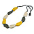 Yellow/ Off White/ Grey Geometric Wood Bead Black Cotton Cord Long Necklace - 76cm L/ Adjustable - view 3