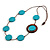 Turquoise Blue/ Brown Coin Wood Bead Cotton Cord Necklace - 80cm Long - Adjustable - view 3