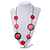 Red/ Brown Coin Wood Bead Cotton Cord Necklace - 88cm Long - Adjustable - view 2