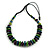 Lime Green/ Teal/ Purple Wood Button/ Round Bead Black Cotton Cord Necklace - 80cm Max Lenght - Adjustable - view 7