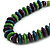 Lime Green/ Teal/ Purple Wood Button/ Round Bead Black Cotton Cord Necklace - 80cm Max Lenght - Adjustable - view 3