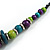 Lime Green/ Teal/ Purple Wood Button/ Round Bead Black Cotton Cord Necklace - 80cm Max Lenght - Adjustable - view 5