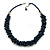 Dark Blue Cluster Wood Bead Cotton Cord Necklace - 52cm L/ 4cm Ext - view 2