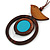 Brown/ Light Blue Bird and Circle Wooden Pendant Cotton Cord Long Necklace - 84cm L/ 10cm Pendant - view 4
